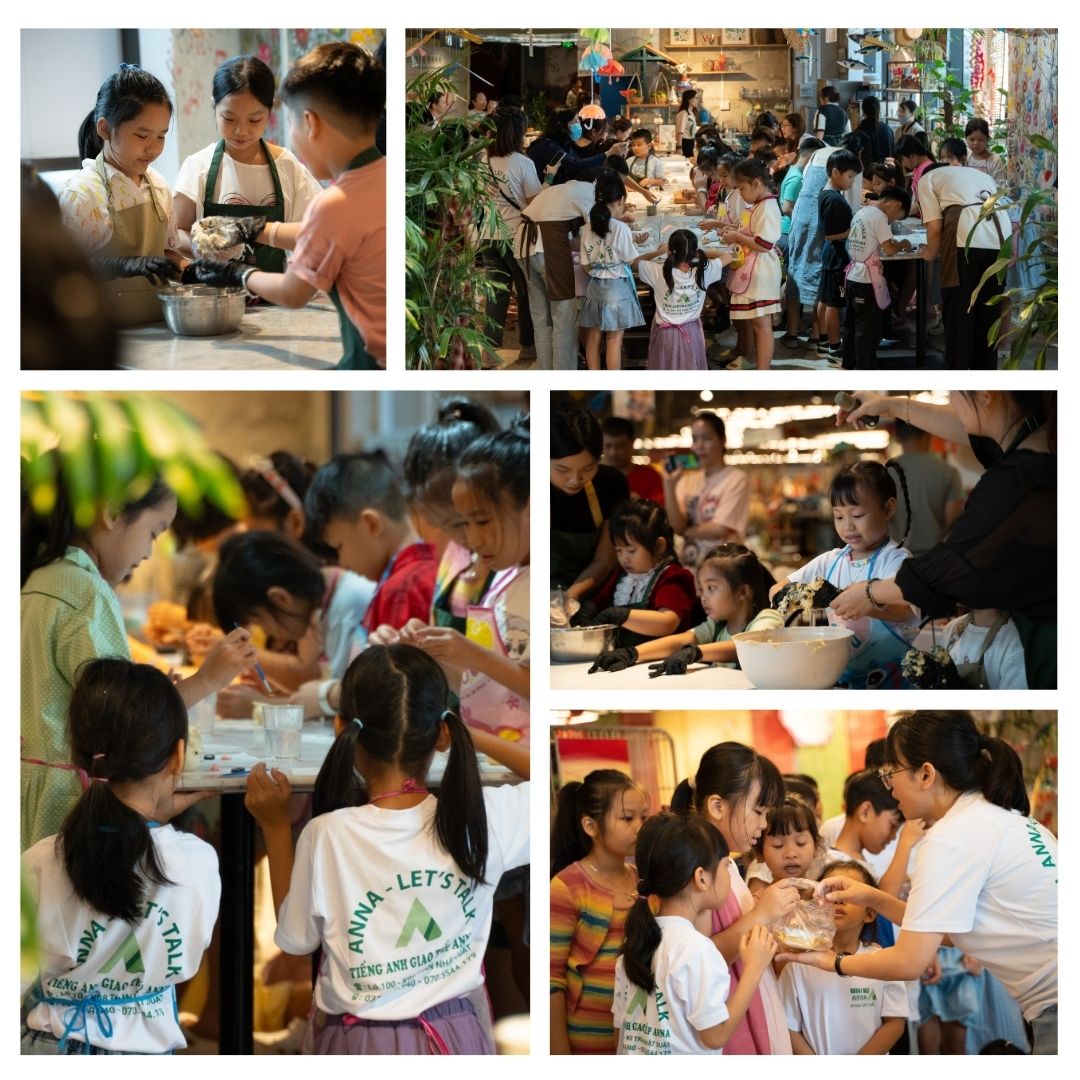 Trẻ em vui vẻ học tiếng Anh qua hoạt động làm bánh và tự tin khoe thành phẩm tại trung tâm tiếng Anh ở Nha Trang