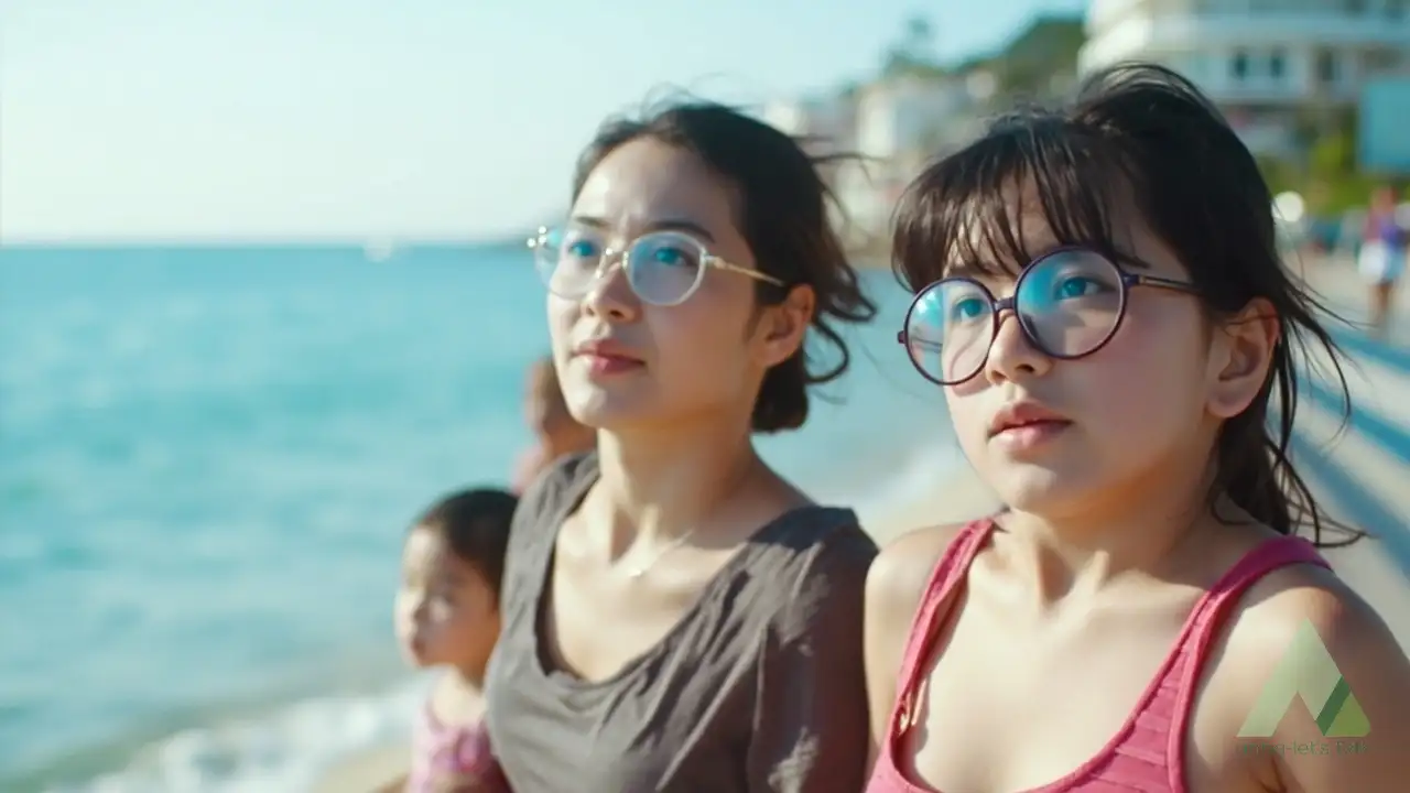 Family walking on the Nha Trang beach promenade practicing simple English