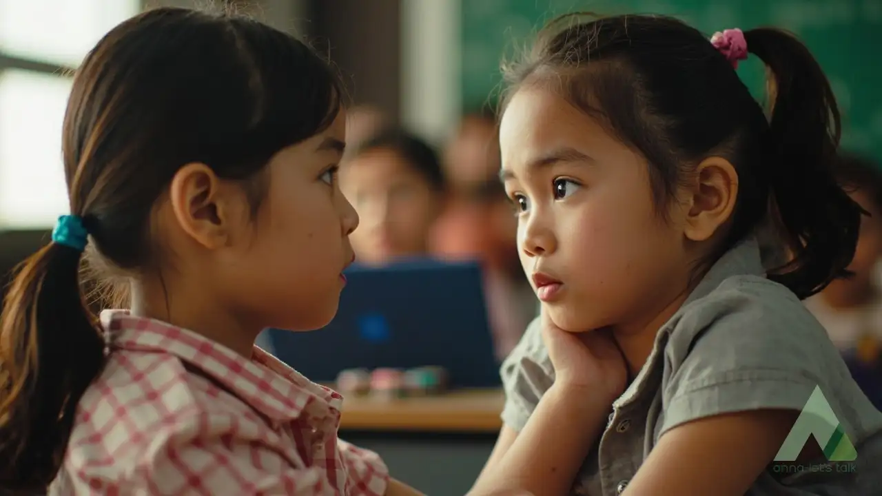Parent observing a kids English speaking class with pair work