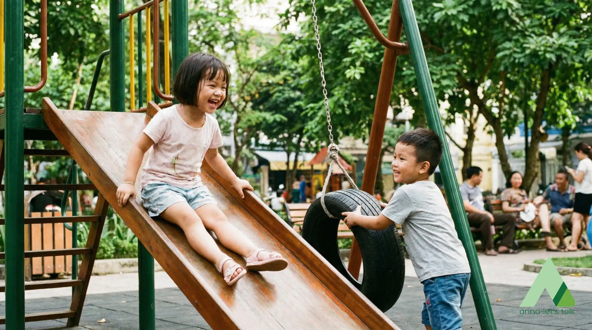 Children playing at Công viên Yersin in Nha Trang during an afternoon playtime